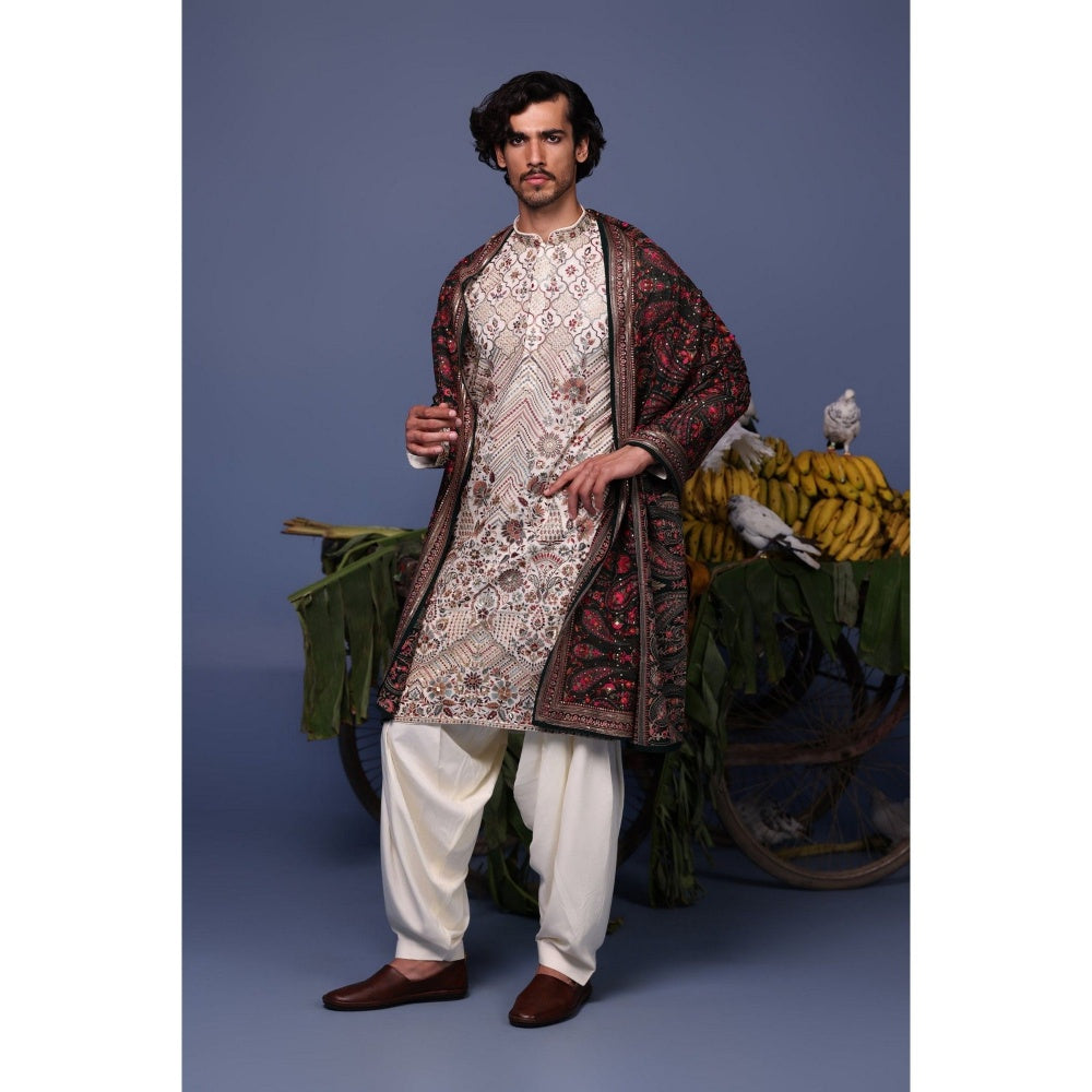 KALPRAAG Ivory Viscose Embroidered Kurta with Salwar and Dupatta