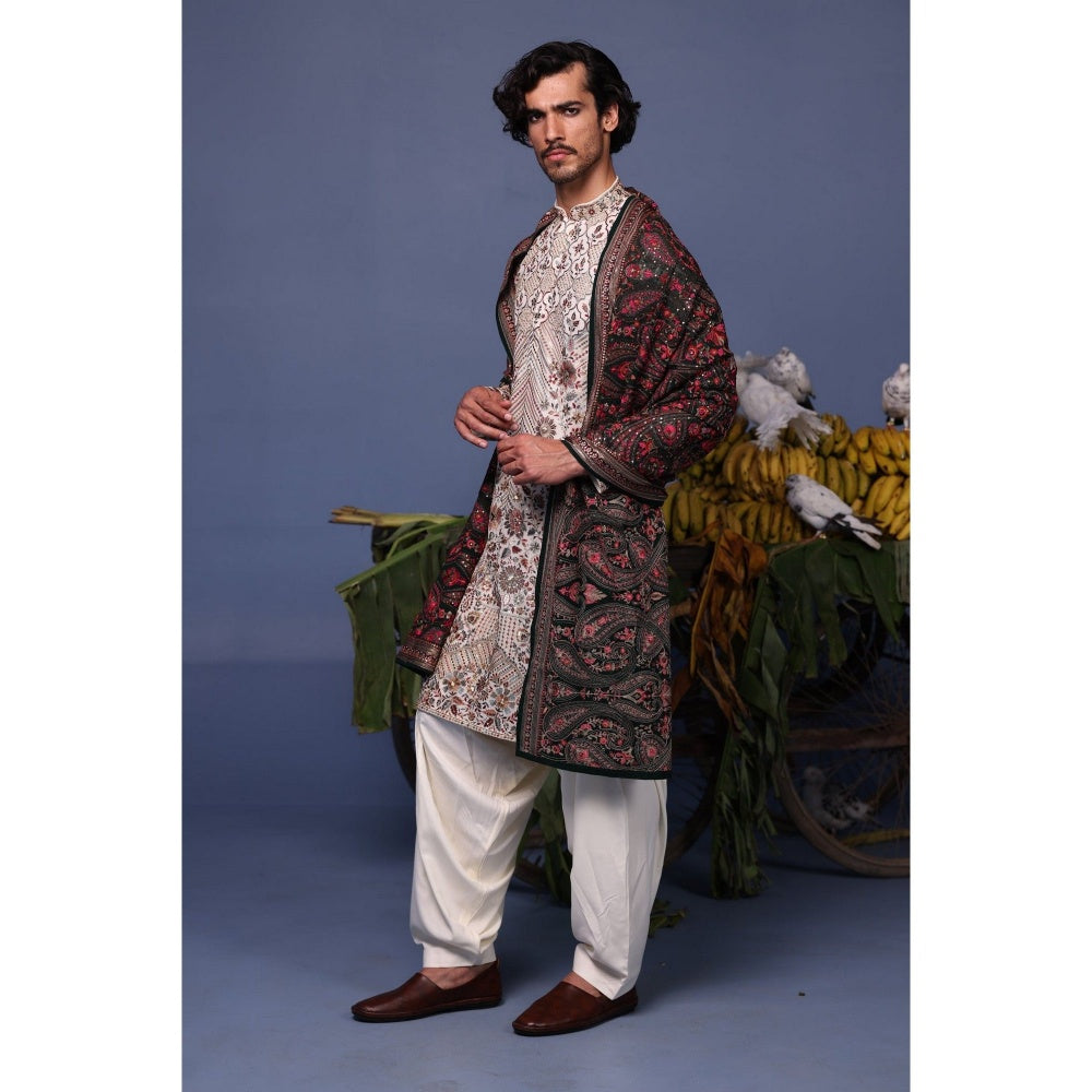 KALPRAAG Ivory Viscose Embroidered Kurta with Salwar and Dupatta