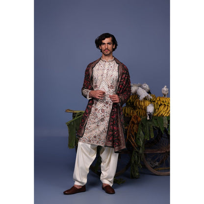 KALPRAAG Ivory Viscose Embroidered Kurta with Salwar and Dupatta