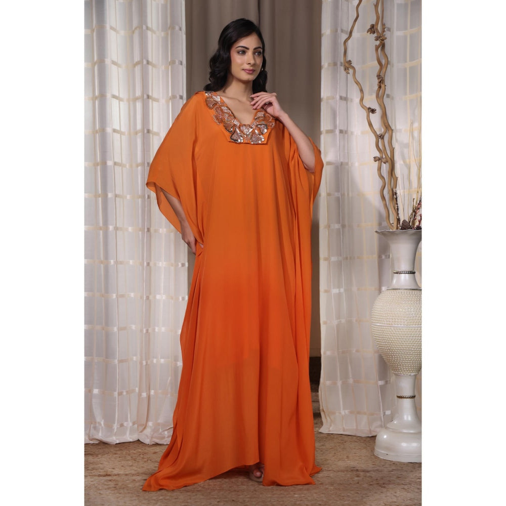 Kanika Verma Orange Flowy Kaftan Dress