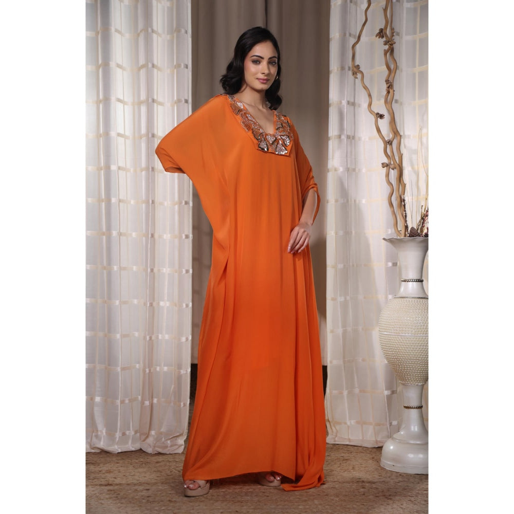 Kanika Verma Orange Flowy Kaftan Dress