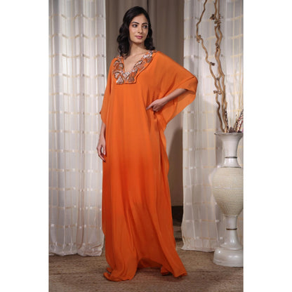 Kanika Verma Orange Flowy Kaftan Dress