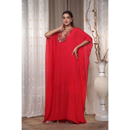 Kanika Verma Red Flowy Kaftan Dress