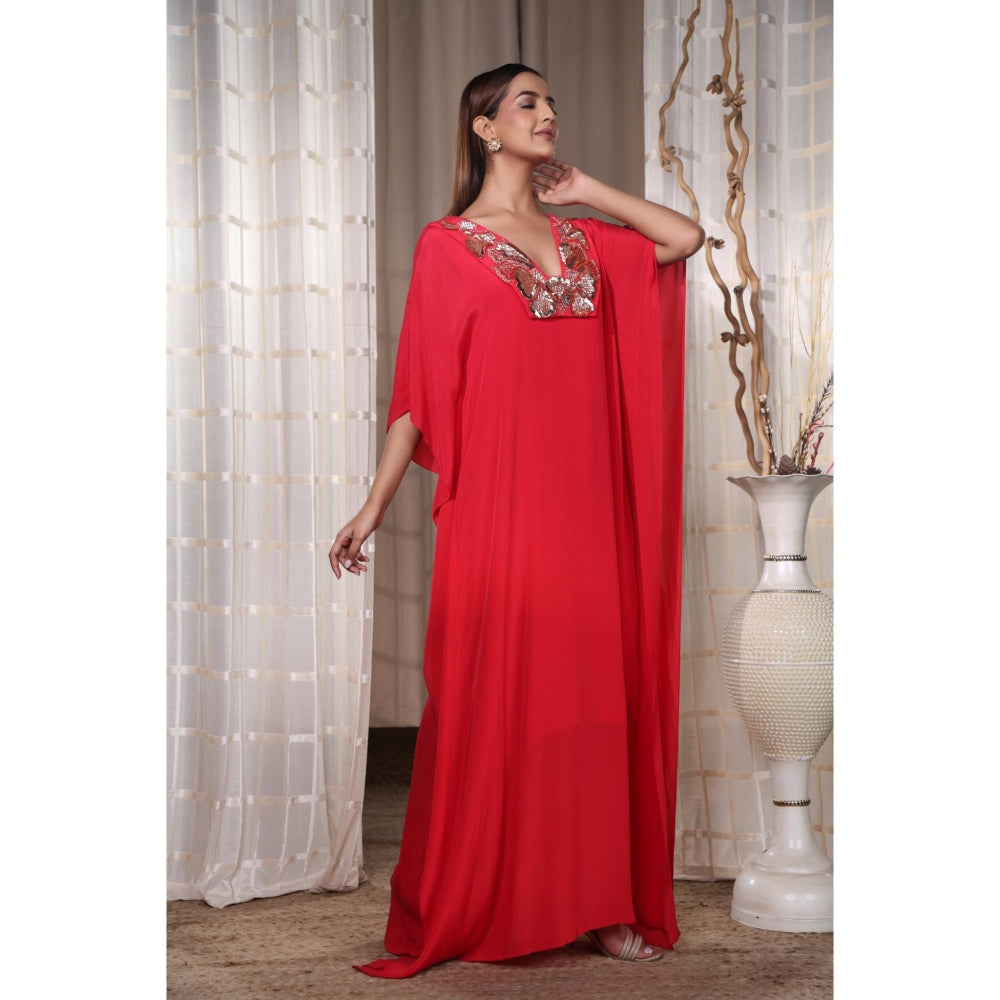 Kanika Verma Red Flowy Kaftan Dress