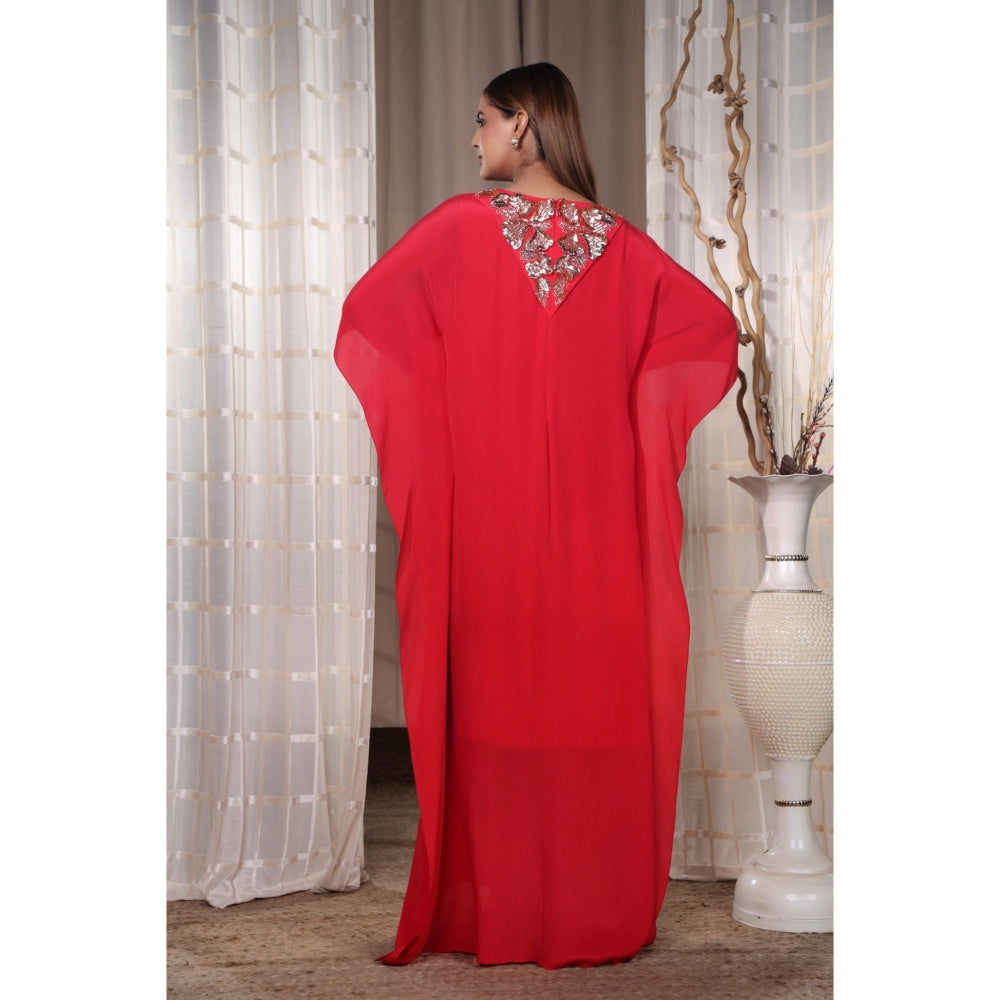 Kanika Verma Red Flowy Kaftan Dress