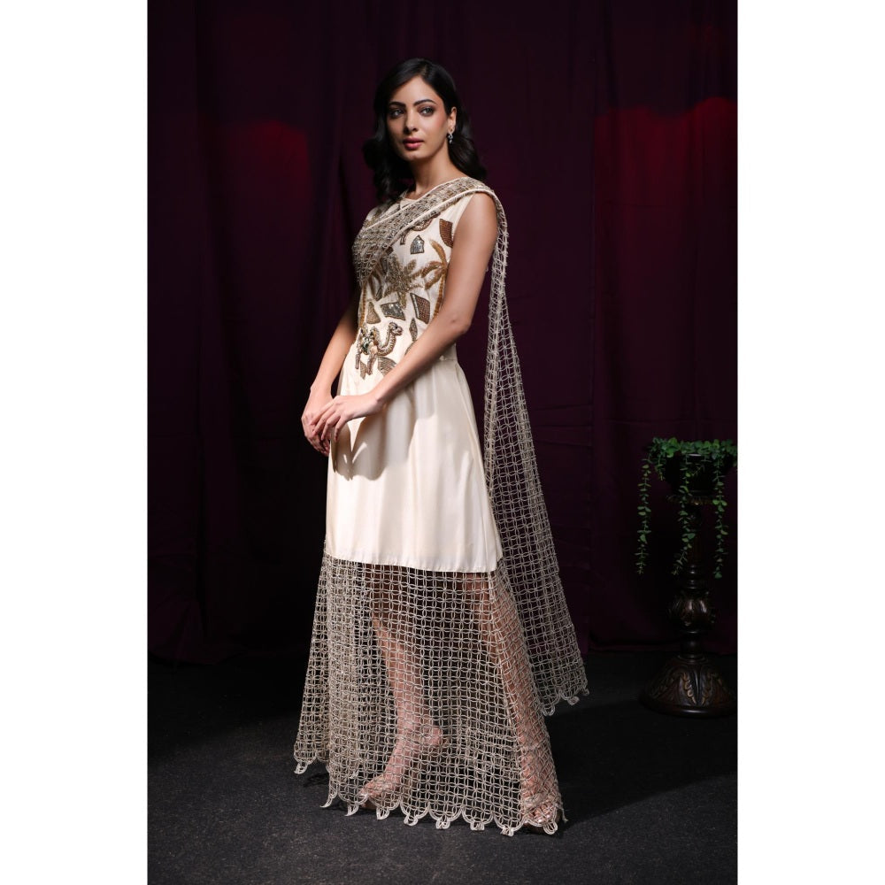 Kanika Verma Ivory Sufra Cutwork Saree Style Dress