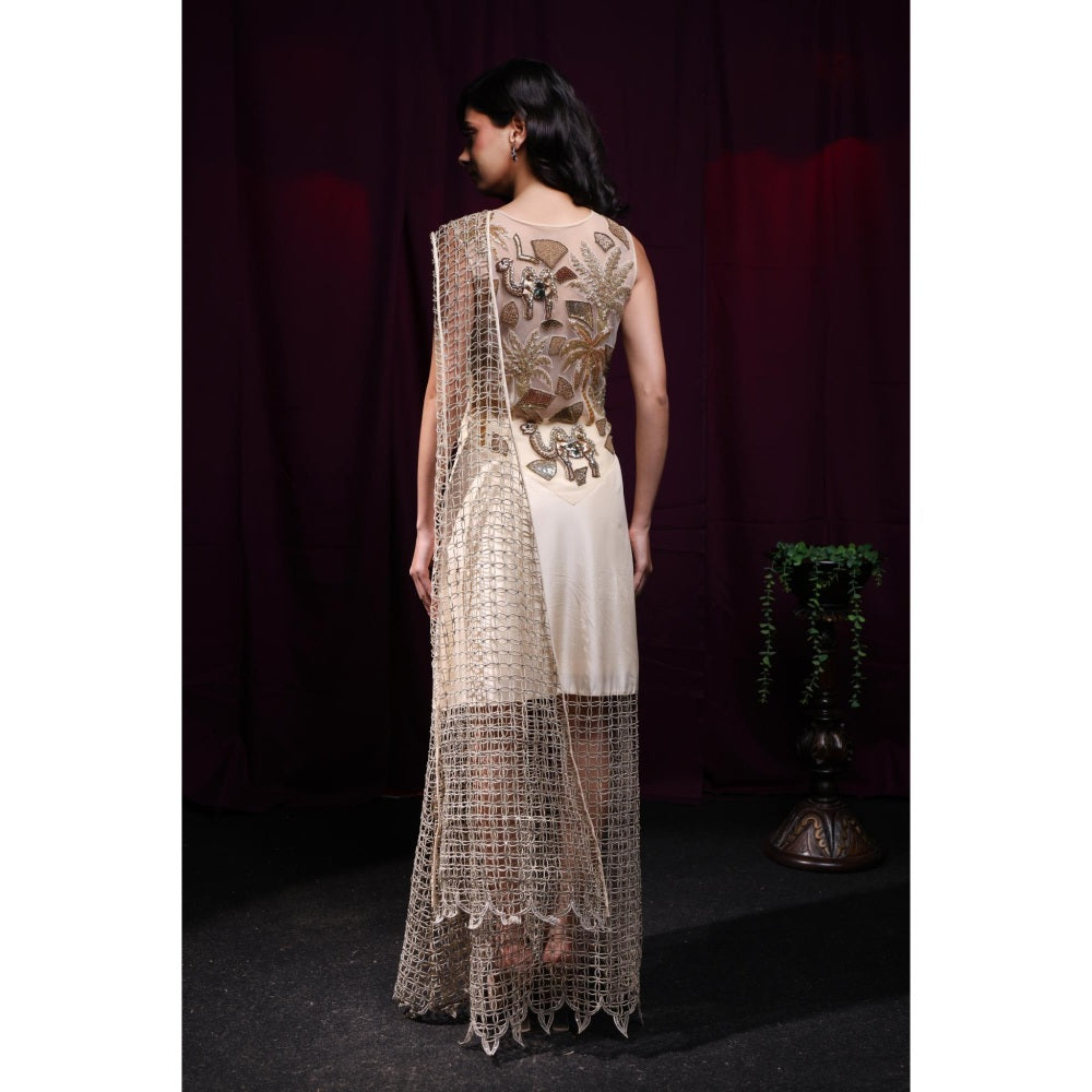 Kanika Verma Ivory Sufra Cutwork Saree Style Dress