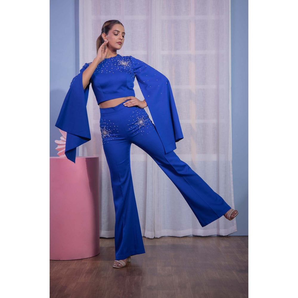 Kanika Verma Blue Crop Top with Pant (Set of 2)