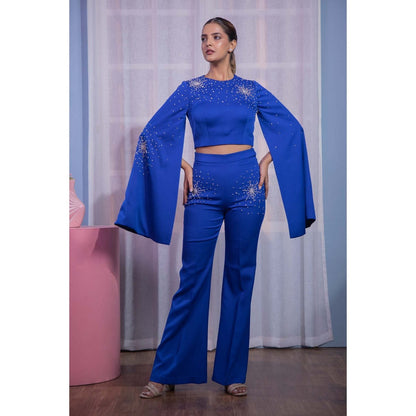 Kanika Verma Blue Crop Top with Pant (Set of 2)