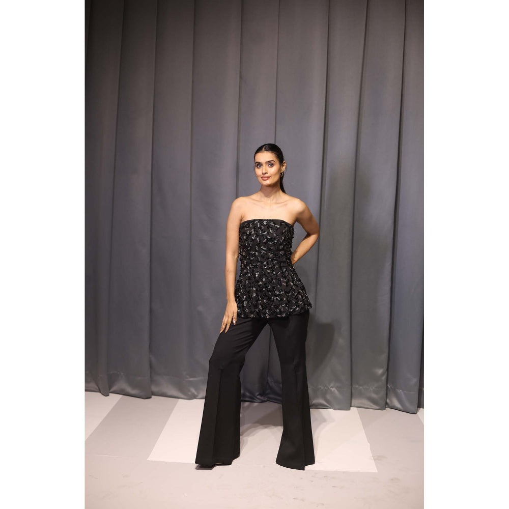 Kanika Verma Black Peplum Top with Pant (Set of 2)