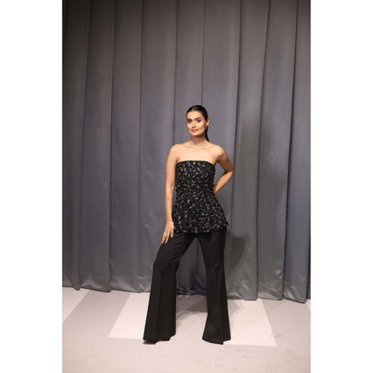 Kanika Verma Black Peplum Top with Pant (Set of 2)