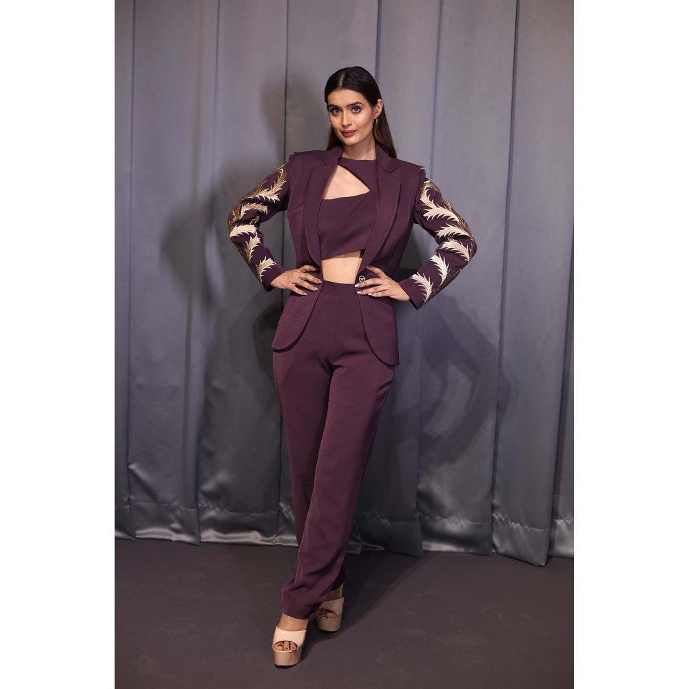 Kanika Verma Purple Blazer with Bustier and Pant (Set of 3)