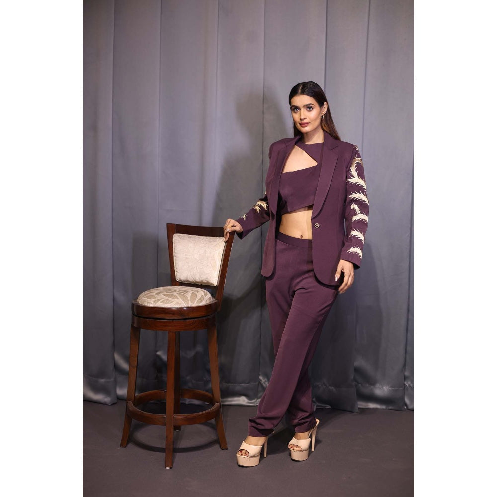Kanika Verma Purple Blazer with Bustier and Pant (Set of 3)