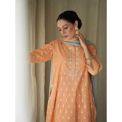 Kanika Sharma Orange Pearl and Resham Embroidered Kurta (Set of 3)
