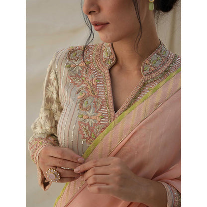 Kanika Sharma Ombre Georgette Embroidered Border Multi-Colour Saree with Stitched Blouse