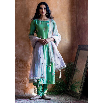 Kanika Sharma Green Embroidered Kurta And Churidar With Dupatta (Set of 3)