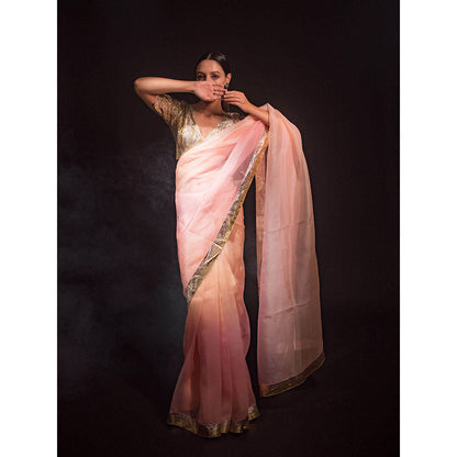 KAPARDARA Rosette Nebula Saree A Shaded Pure Silk Organza Saree Handcrafted