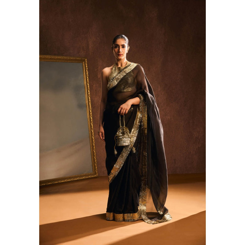 KAPARDARA Black Saree without Blouse