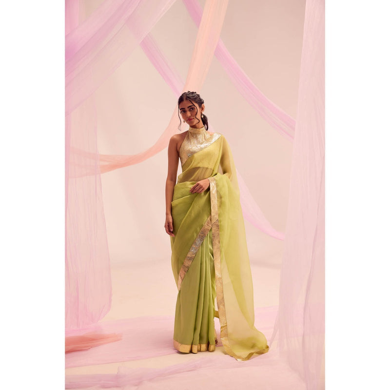 KAPARDARA Lime Green Saree without Blouse