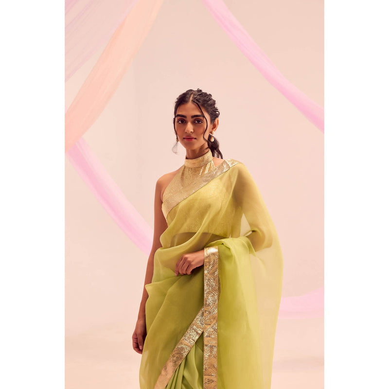 KAPARDARA Lime Green Saree without Blouse