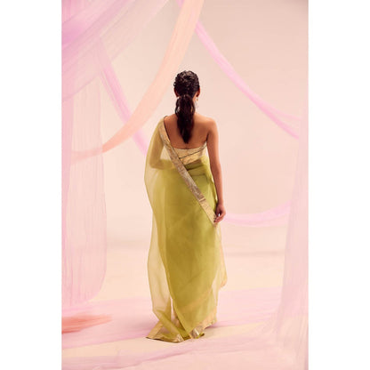 KAPARDARA Lime Green Saree without Blouse