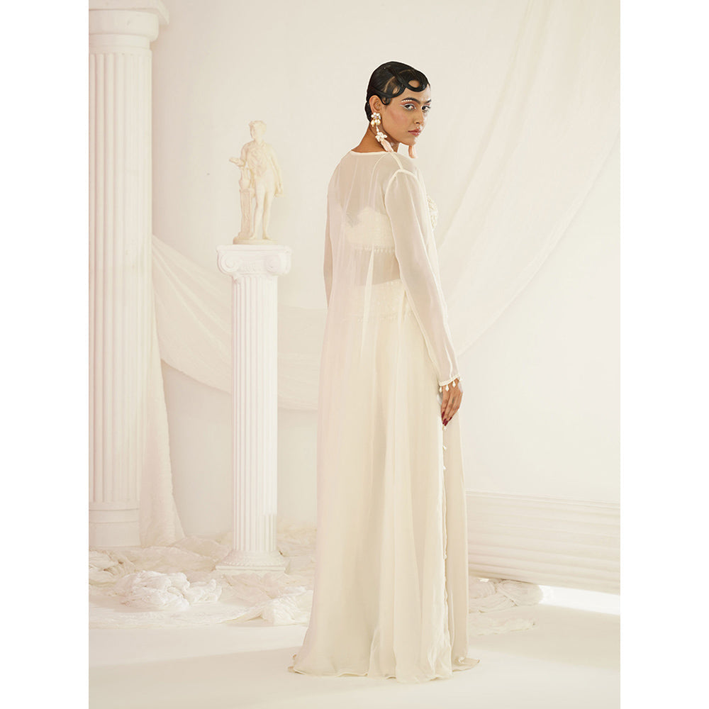 Kapda Dori Ivory Crytal's and Pearl Blouse with Palazzo and Jacket (Set of 3)