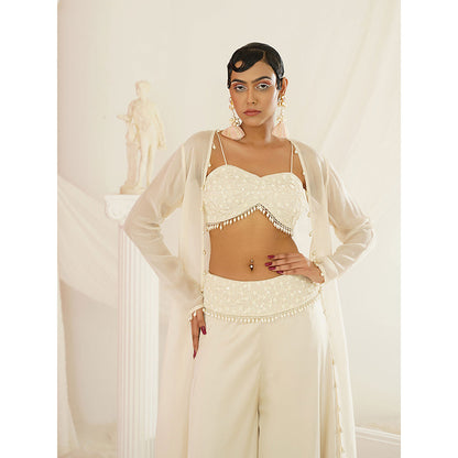 Kapda Dori Ivory Crytal's and Pearl Blouse with Palazzo and Jacket (Set of 3)