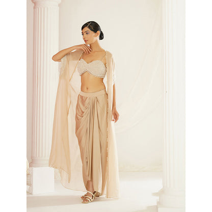 Kapda Dori Nude Embellished Blouse with Skirt and Cape (Set of 3)