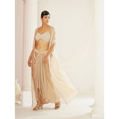 Kapda Dori Nude Embellished Blouse with Skirt and Cape (Set of 3)