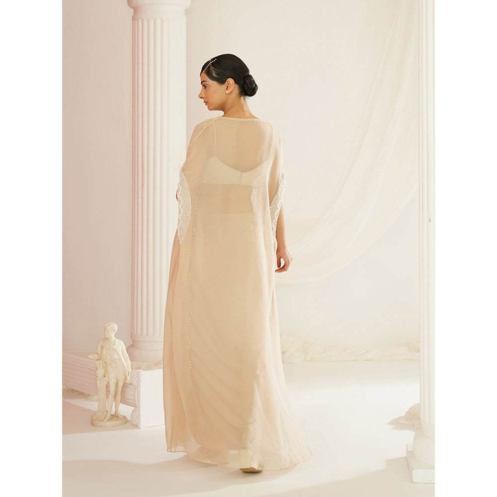Kapda Dori Nude Embellished Blouse with Skirt and Cape (Set of 3)