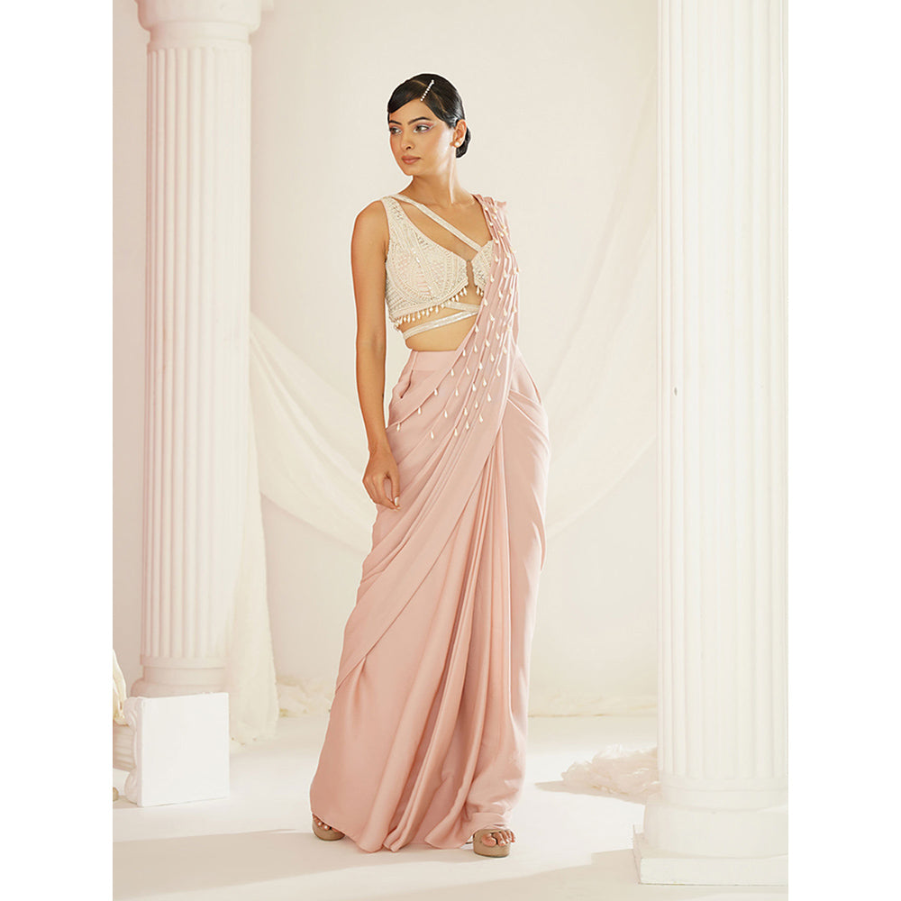 Kapda Dori Blush Pink Embroidered Pre-Draped Drape Saree with Stitched Blouse
