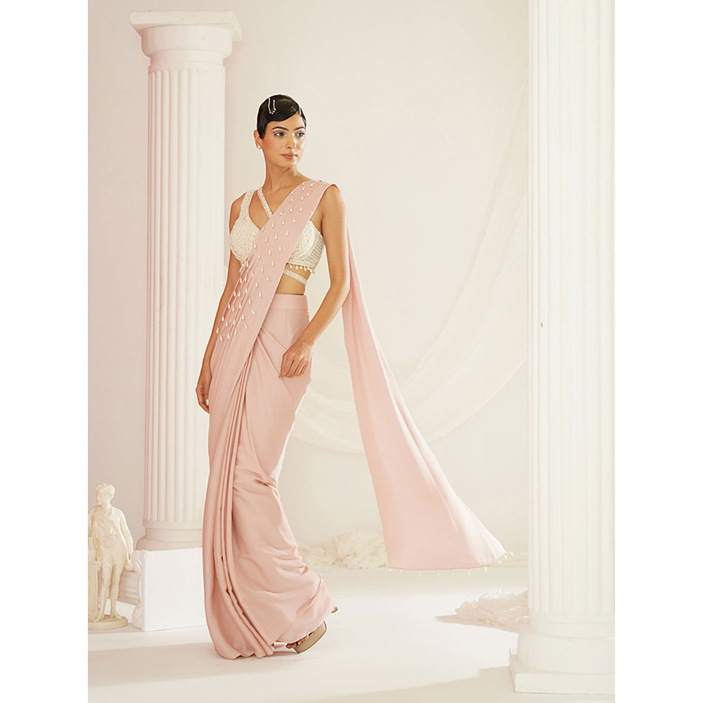 Kapda Dori Blush Pink Embroidered Pre-Draped Drape Saree with Stitched Blouse