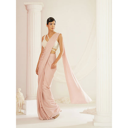 Kapda Dori Blush Pink Embroidered Pre-Draped Drape Saree with Stitched Blouse