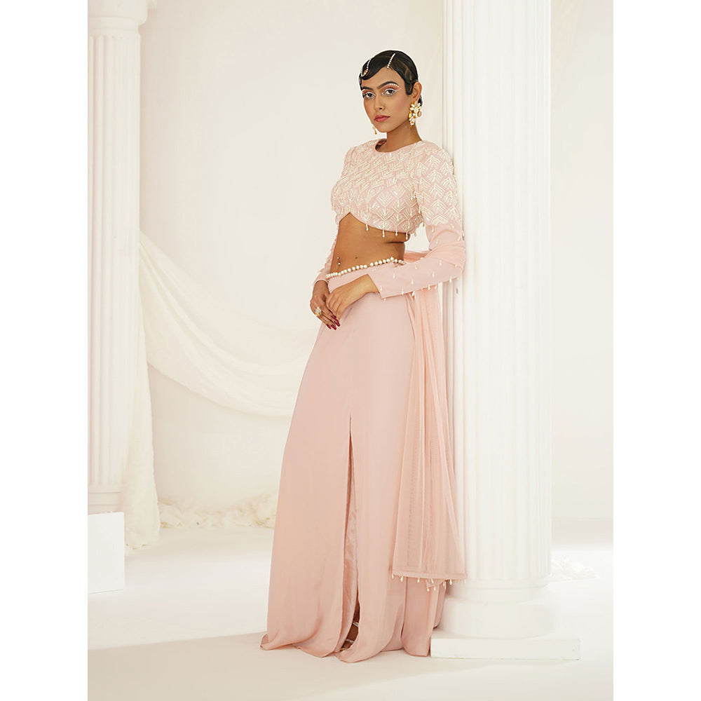 Kapda Dori Blush Pink Embellished Skirt with Blouse and Dupatta (Set of 3)