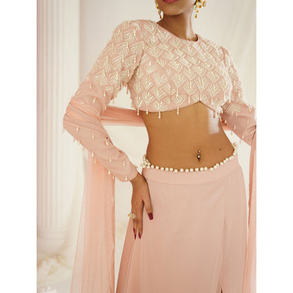 Kapda Dori Blush Pink Embellished Skirt with Blouse and Dupatta (Set of 3)