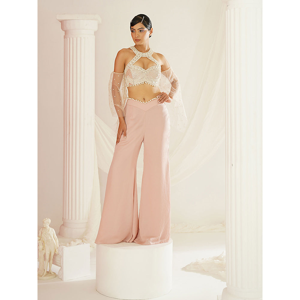 Kapda Dori Blush Pink Embellished Blouse and Palazzo (Set of 2)
