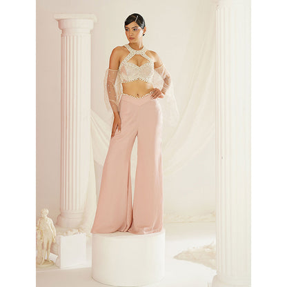 Kapda Dori Blush Pink Embellished Blouse and Palazzo (Set of 2)