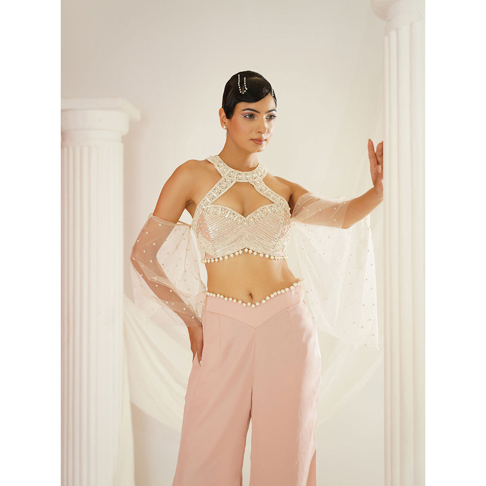 Kapda Dori Blush Pink Embellished Blouse and Palazzo (Set of 2)