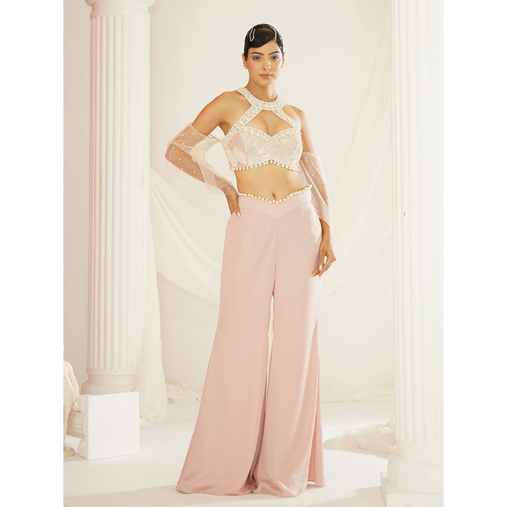 Kapda Dori Blush Pink Embellished Blouse and Palazzo (Set of 2)