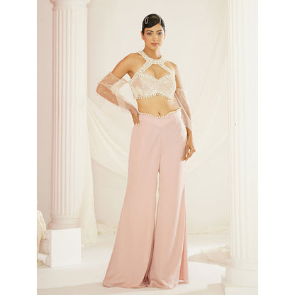 Kapda Dori Blush Pink Embellished Blouse and Palazzo (Set of 2)