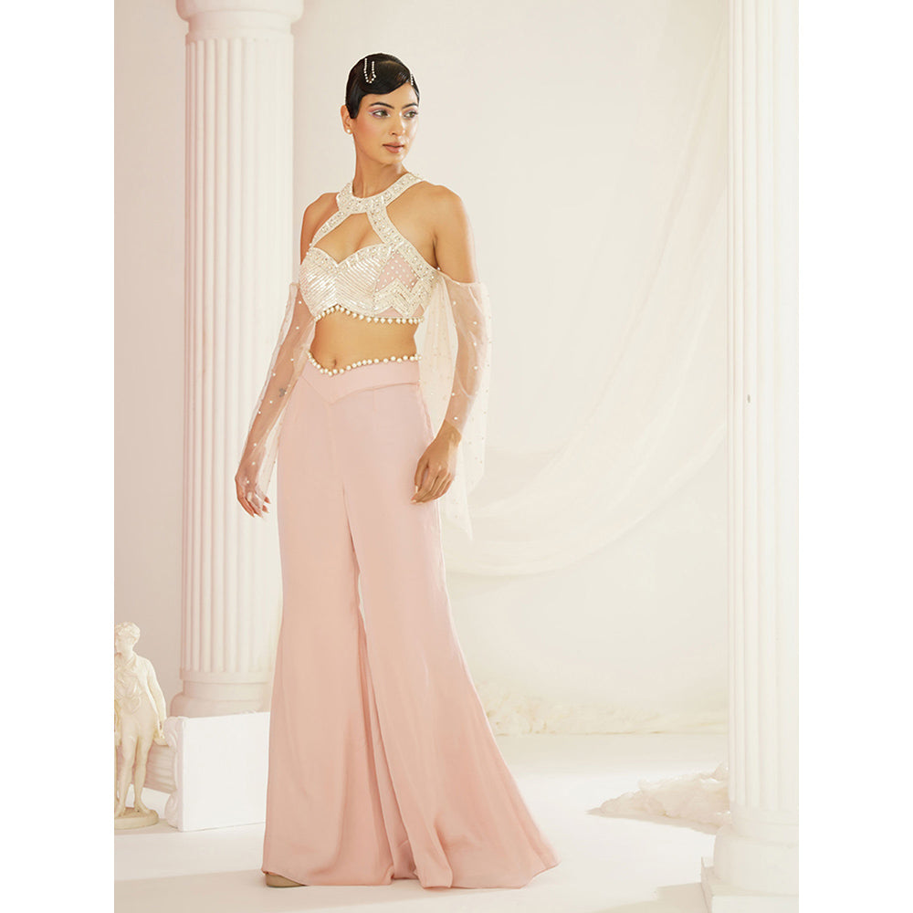 Kapda Dori Blush Pink Embellished Blouse and Palazzo (Set of 2)