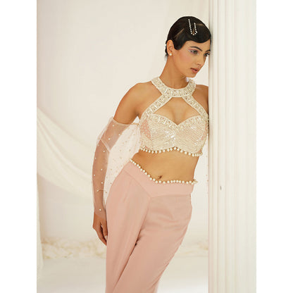 Kapda Dori Blush Pink Embellished Blouse and Palazzo (Set of 2)