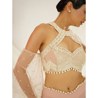 Kapda Dori Blush Pink Embellished Blouse and Palazzo (Set of 2)