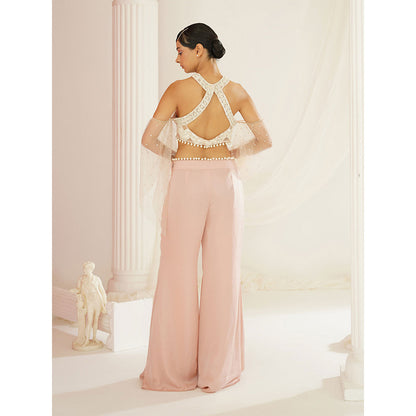 Kapda Dori Blush Pink Embellished Blouse and Palazzo (Set of 2)