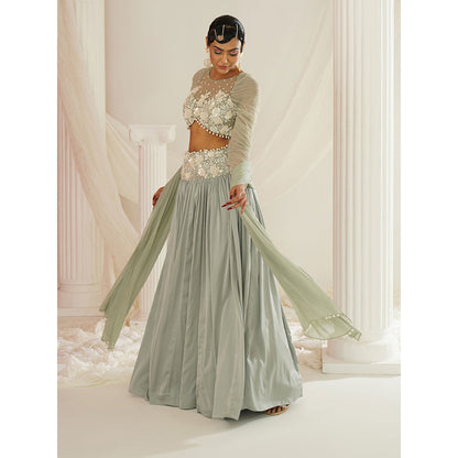 Kapda Dori Sage Green Embroidered Lehenga with Blouse and Dupatta (Set of 3)