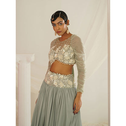 Kapda Dori Sage Green Embroidered Lehenga with Blouse and Dupatta (Set of 3)