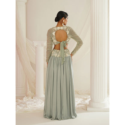 Kapda Dori Sage Green Embroidered Lehenga with Blouse and Dupatta (Set of 3)