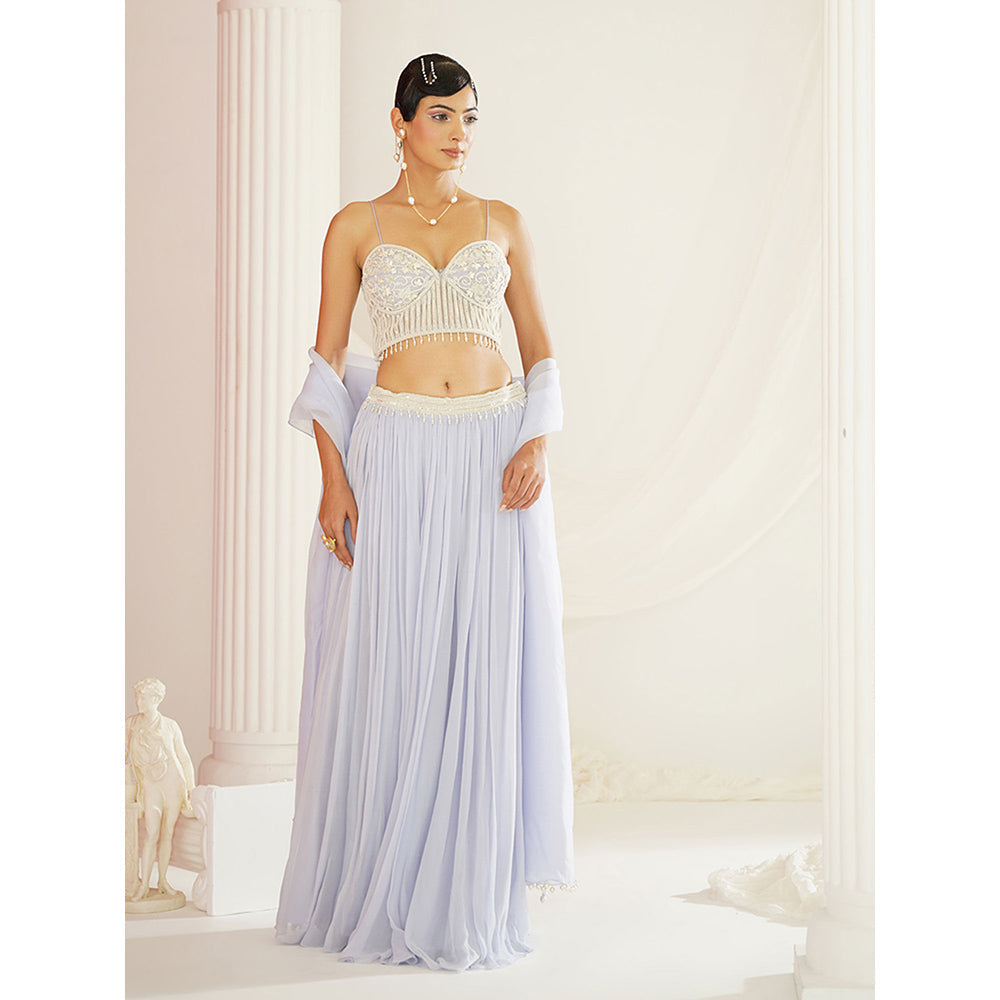 Kapda Dori Powder Blue Embroidered Lehenga with Blouse and Dupatta (Set of 3)