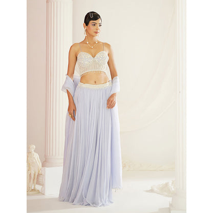 Kapda Dori Powder Blue Embroidered Lehenga with Blouse and Dupatta (Set of 3)