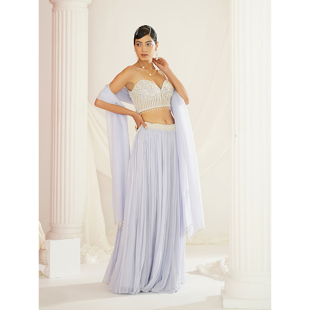 Kapda Dori Powder Blue Embroidered Lehenga with Blouse and Dupatta (Set of 3)